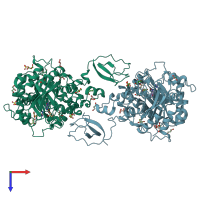 PDB entry 1w1v coloured by chain, top view.