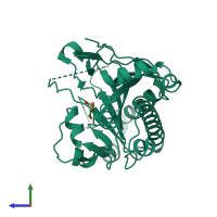 PDB entry 1w2a coloured by chain, side view.