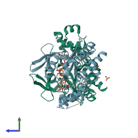 PDB entry 1w2d coloured by chain, side view.