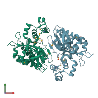 PDB entry 1w2f coloured by chain, front view.