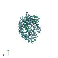 PDB entry 1w2p coloured by chain, side view.