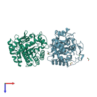 PDB entry 1w2p coloured by chain, top view.