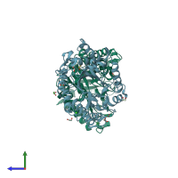 PDB entry 1w32 coloured by chain, side view.