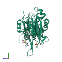 PDB entry 1w34 coloured by chain, side view.