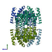 PDB entry 1w37 coloured by chain, side view.