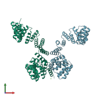 PDB entry 1w3b coloured by chain, front view.