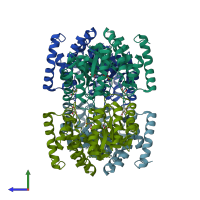 PDB entry 1w3t coloured by chain, side view.