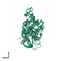PDB entry 1w3u coloured by chain, side view.