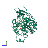 PDB entry 1w3v coloured by chain, side view.