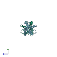 PDB entry 1w3z coloured by chain, side view.