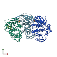 PDB entry 1w44 coloured by chain, front view.