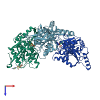 PDB entry 1w44 coloured by chain, top view.