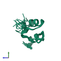 PDB entry 1w4e coloured by chain, ensemble of 20 models, side view.