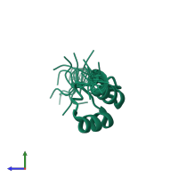 PDB entry 1w4j coloured by chain, ensemble of 20 models, side view.