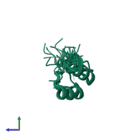 PDB entry 1w4k coloured by chain, ensemble of 20 models, side view.