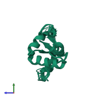 PDB entry 1w4m coloured by chain, ensemble of 10 models, side view.