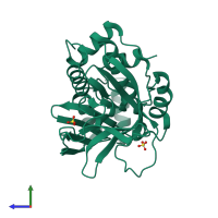 PDB entry 1w4t coloured by chain, side view.