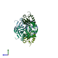 PDB 1w4v coloured by chain and viewed from the side.