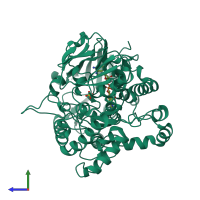 PDB entry 1w4x coloured by chain, side view.