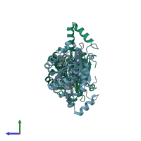 PDB entry 1w4z coloured by chain, side view.