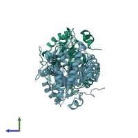 PDB entry 1w54 coloured by chain, side view.