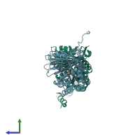 PDB entry 1w59 coloured by chain, side view.