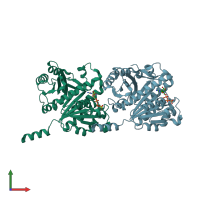 PDB entry 1w5a coloured by chain, front view.