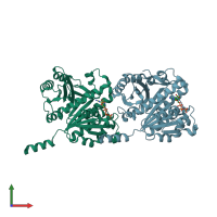 PDB entry 1w5b coloured by chain, front view.