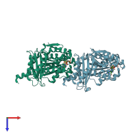 PDB entry 1w5b coloured by chain, top view.