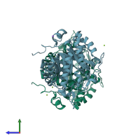 PDB entry 1w5q coloured by chain, side view.