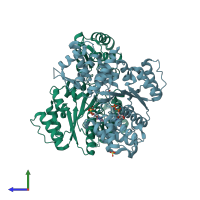 PDB entry 1w5s coloured by chain, side view.