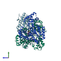 PDB entry 1w5t coloured by chain, side view.