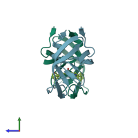 PDB entry 1w5v coloured by chain, side view.