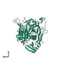 PDB entry 1w5z coloured by chain, side view.
