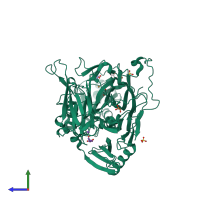 PDB entry 1w6g coloured by chain, side view.