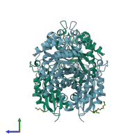 PDB entry 1w6t coloured by chain, side view.