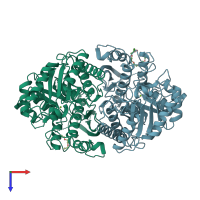 PDB entry 1w6t coloured by chain, top view.