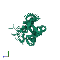 PDB entry 1w6v coloured by chain, ensemble of 13 models, side view.