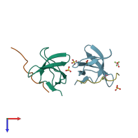 PDB entry 1w70 coloured by chain, top view.