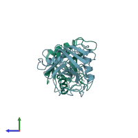 PDB entry 1w74 coloured by chain, side view.