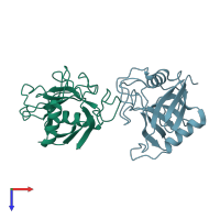 PDB entry 1w74 coloured by chain, top view.