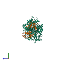 PDB entry 1w7j coloured by chain, side view.