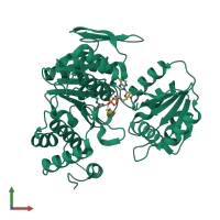 PDB entry 1w7k coloured by chain, front view.