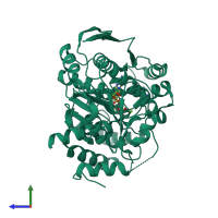 PDB entry 1w7k coloured by chain, side view.