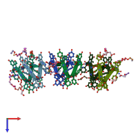 PDB entry 1w7q coloured by chain, top view.