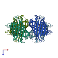 PDB entry 1w7t coloured by chain, top view.
