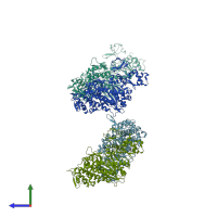 PDB entry 1w8j coloured by chain, side view.