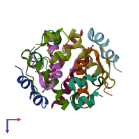 PDB entry 1w8p coloured by chain, top view.