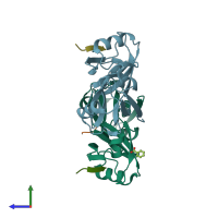 PDB entry 1w9e coloured by chain, side view.