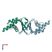 PDB entry 1w9g coloured by chain, top view.